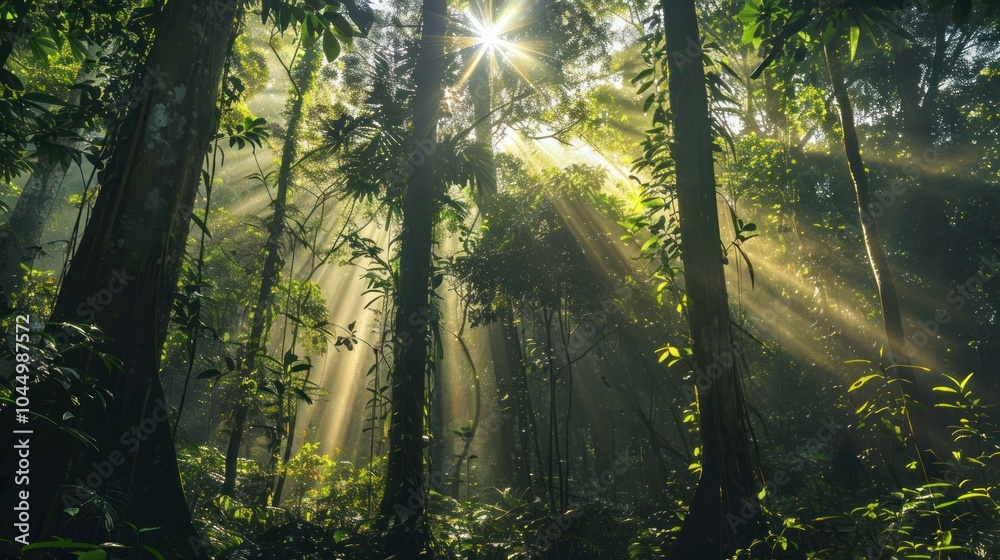 Obraz premium Sunlight Through Rainforest Canopy