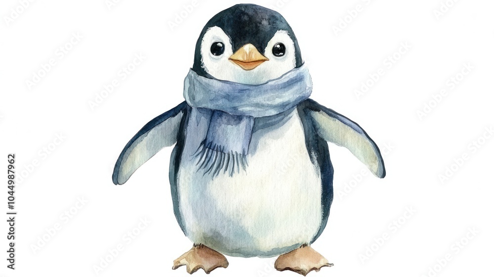 Fototapeta premium A cute penguin wearing a blue scarf.