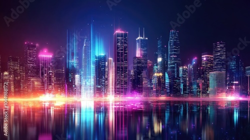 Modern cityscape technology background with neon light effects