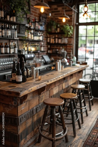 Side view of a cozy bar with a selection of drinks for every taste