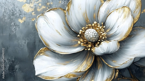 White and Gold Flower Abstr...