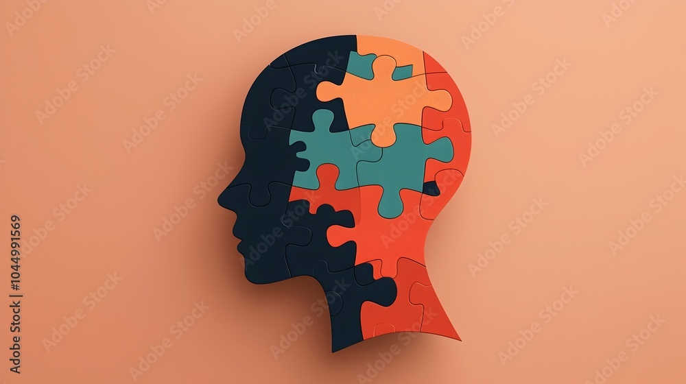Abstract human head constructed from puzzle pieces symbolizing mental wellness self awareness and the intricacies of the human psyche Abstract human head constructed from puzzle pieces symbolizing mental wellness self awareness and the intricacies of the human psyche