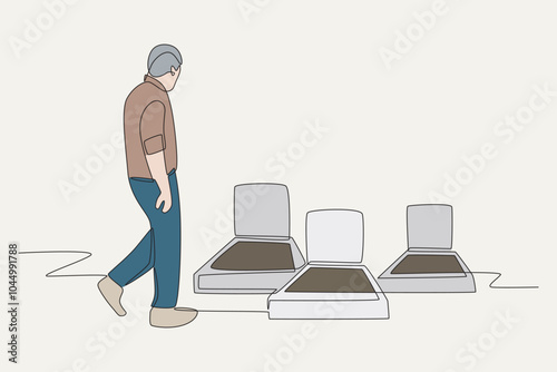 Colored the man at the funeral. Funeral concept one-line drawing