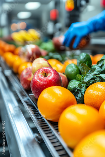 Wallpaper Mural Vibrant fresh produce on a conveyor belt a close-up of apples oranges and greens in a modern food processing facility Torontodigital.ca