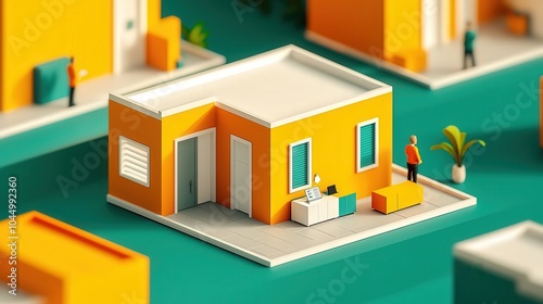 Vibrant Miniature Urban Scene Featuring Colorful Buildings and Office Elements in 3D Design