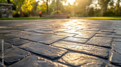 Close-Up View of Stamped Concrete with Brick Pattern in Natural Light