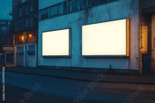 Conceptual Mockup of Two Unmarked Billboards on Urban Building Facade