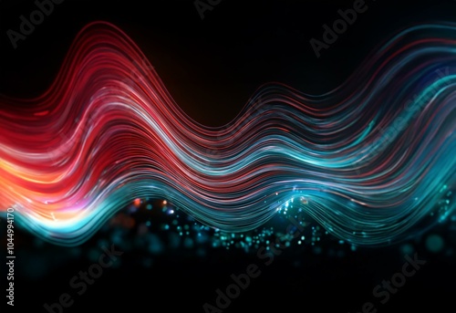 Abstract background featuring a wave-like formation of colorful streaks, layered in a rhythmic pattern.