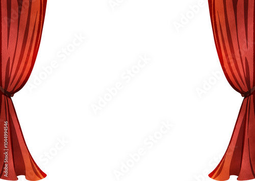 Red Long Drapes Tied, Hand Drawn Illustration Watercolor