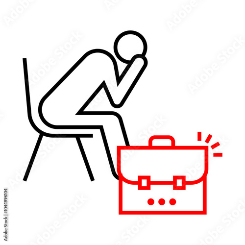 Unemployment Icon – Silhouette of a Person Sitting with Head Down Next to a Briefcase, Representing Job Loss