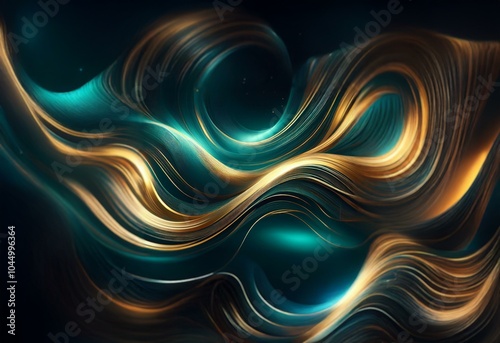 Abstract swirling lines of gold and teal create a dynamic and visually appealing background.