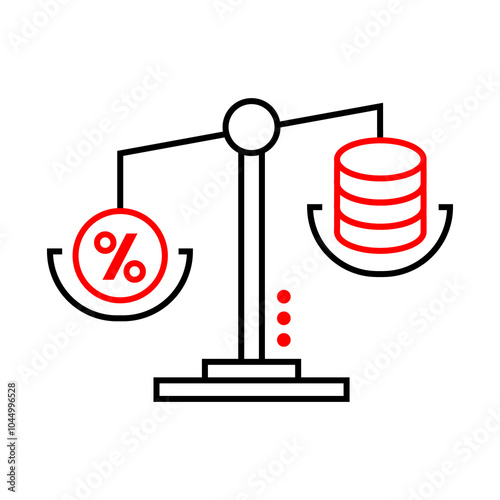 Fiscal Policy Icon – Government Building with Scales Balancing Coins and Taxes, Indicating Economic Measures