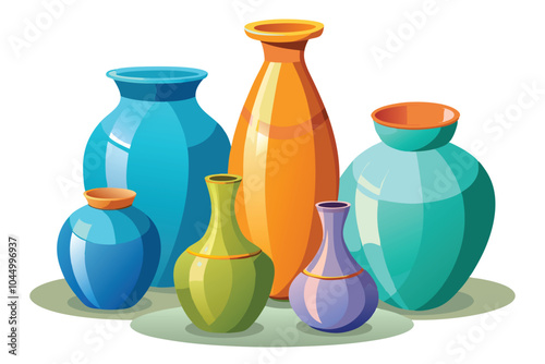 3D set of ceramic vases isolated on a white background.