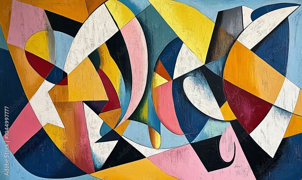 Fototapeta premium Abstract geometric painting with colorful shapes.