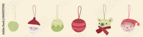 Knitted Christmas winter red and green balls.