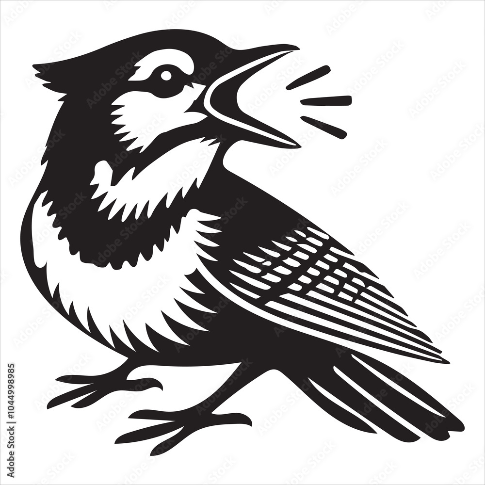 Obraz premium Cute Canada jay Bird Vector illustration in black and white