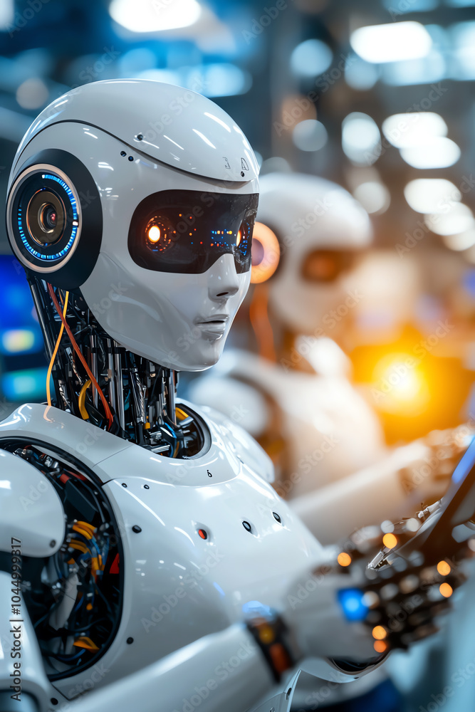 Fototapeta premium Exploring the future of robotics a glimpse into advanced human-like machines in an industrial setting