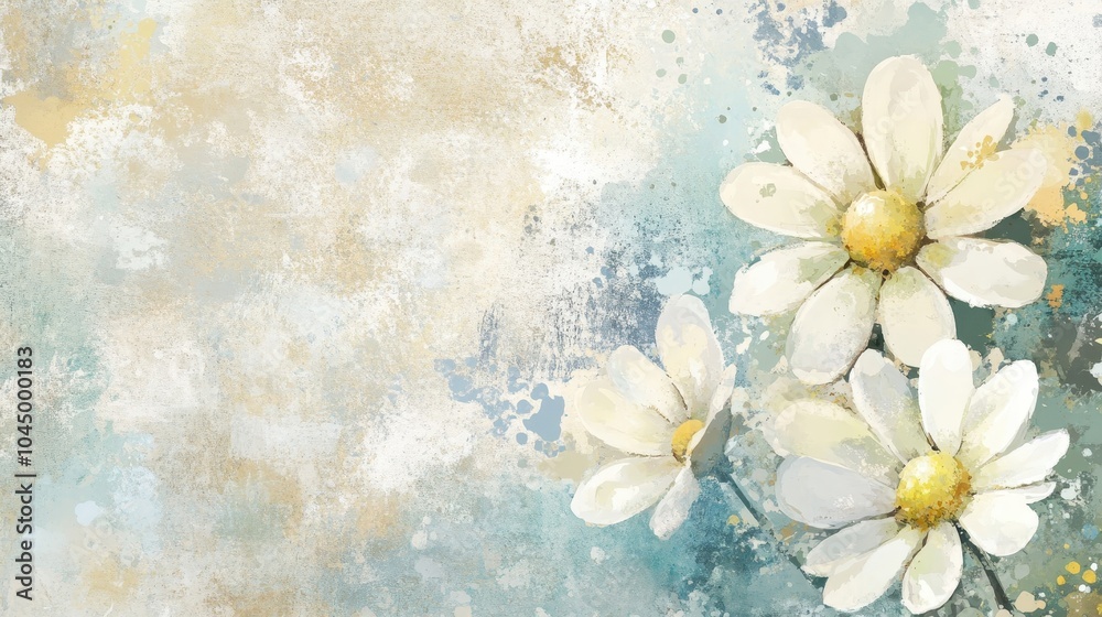 Muted daisies contrast with a rough grunge backdrop for a whimsical wallpaper design