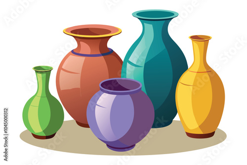 3D set of ceramic vases isolated on a white background.