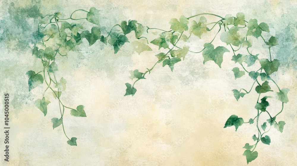 Ivy vines in soft greens trailing across a lightly textured grunge backdrop wallpaper Ivy vines in soft greens trailing across a lightly textured grunge backdrop wallpaper