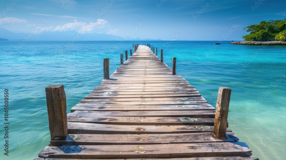 Fototapeta premium Wooden Pier Leading to a Calm Turquoise Sea