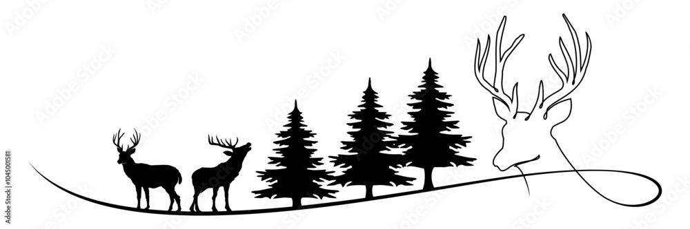 illustration of reindeer and christmas tree vector illustration of reindeer and christmas tree vector