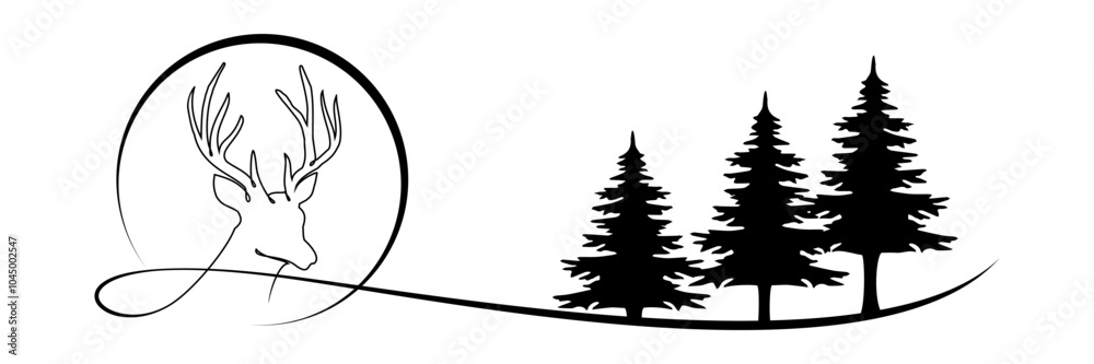 Obraz premium illustration of reindeer and christmas tree with moon