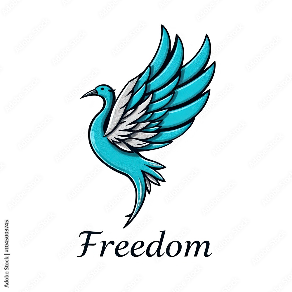 Obraz premium Turquoise and Silver Feather Emblem: Stylized Symbol of Freedom, Beauty, and Limitless Potential in Metallic Tones. AI generated art