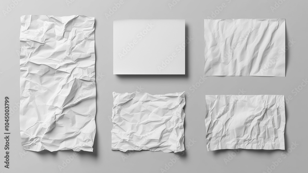 Vertical crumpled white paper mockup with crumpled surface Vertical crumpled white paper mockup with crumpled surface