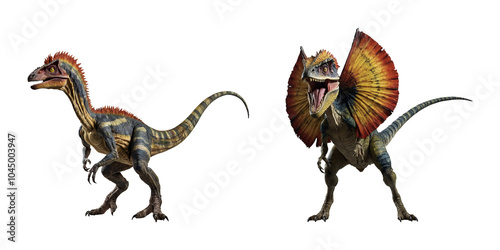 Fototapeta Naklejka Na Ścianę i Meble -  Set Dilophosaurus dinosaur on transparent background PNG Generative AI