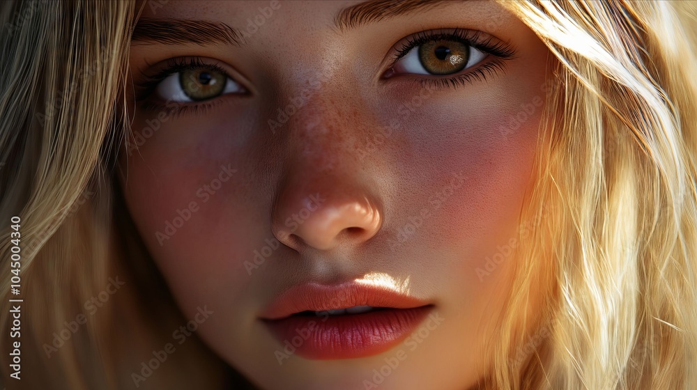 A close up of a woman's face with long blonde hair A close up of a woman's face with long blonde hair