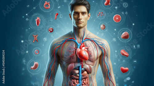 A comprehensive diagram of human organs connected by the circulatory system.