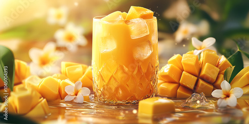 Fizzy Drink with Orange Slice and Bubbles photo