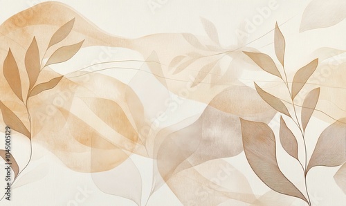 Abstract beige leaves on white background.