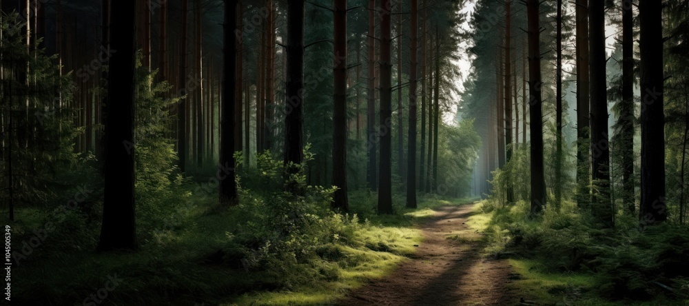Serene forest path with sunlight Serene forest path with sunlight