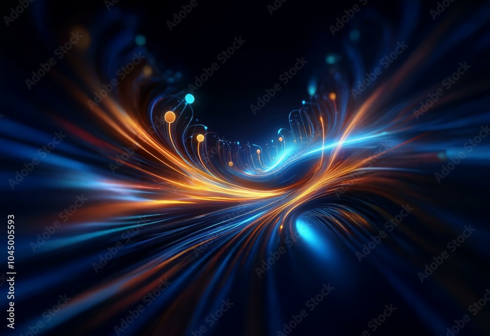 Abstract digital art with glowing orange and blue light streaks. Abstract digital art with glowing orange and blue light streaks.
