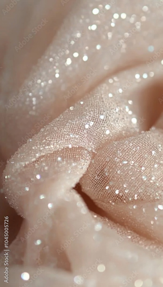 Fototapeta premium Close-up of delicate fabric with shimmering glitter, creating a luxurious and glamorous texture.