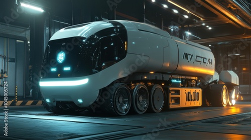 Futuristic Driverless Semi Truck in High-Tech Environment
