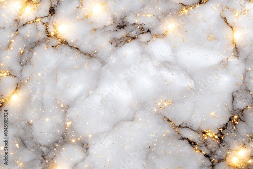 White marble background with gold glitter and veins. photo