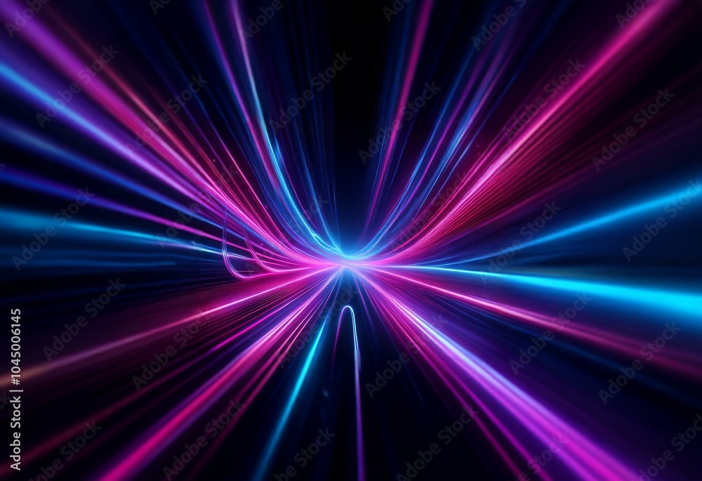Abstract background with pink and blue neon lights radiating outward from a central point. Abstract background with pink and blue neon lights radiating outward from a central point.