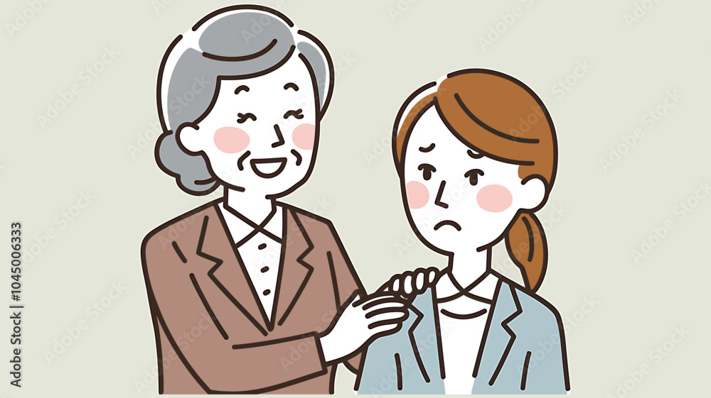 Elderly Woman Comforting a Younger Woman Illustration Elderly Woman Comforting a Younger Woman Illustration