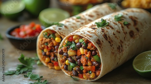 Delicious Burrito Wrap on a Light Gradient Background Perfect for Food Blogs, Menus, and Culinary Promotions