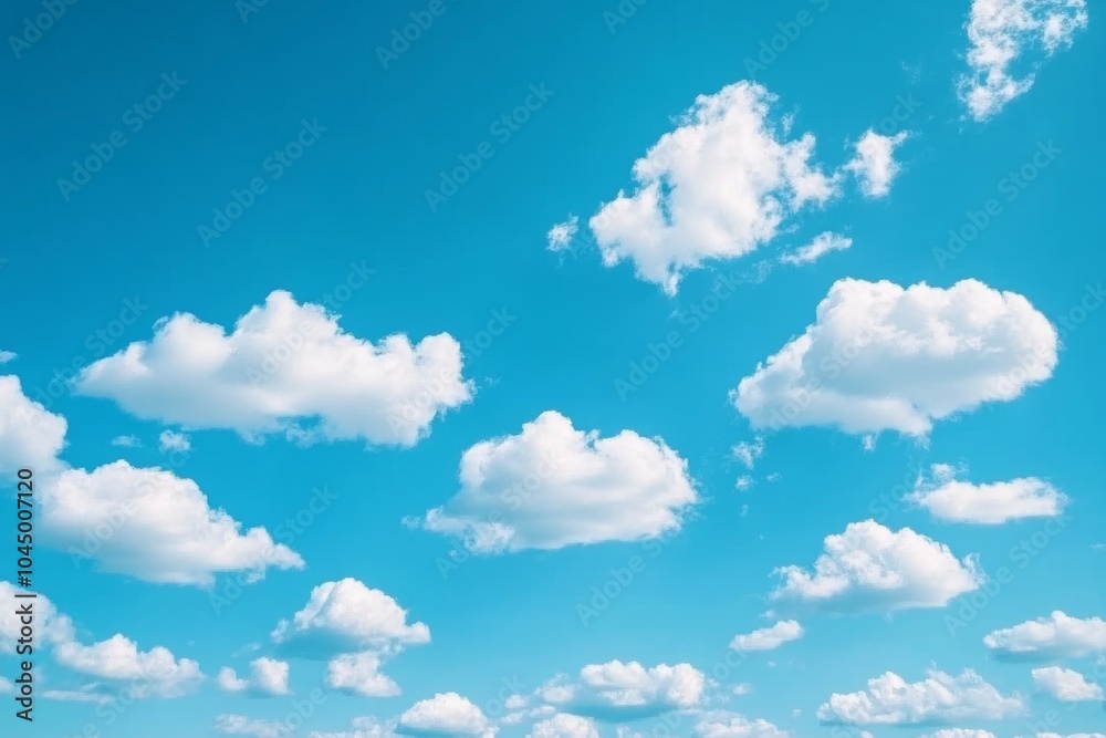 White fluffy clouds drift across a bright blue sky. White fluffy clouds drift across a bright blue sky.