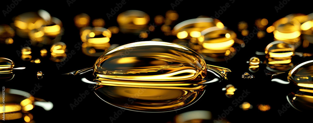 A close up of a drop of liquid with a gold hue A close up of a drop of liquid with a gold hue