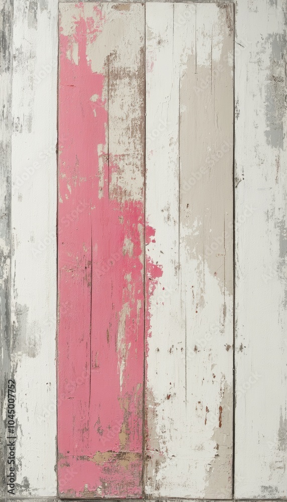 Obraz premium Weathered wooden planks with pink, white, and gray paint.