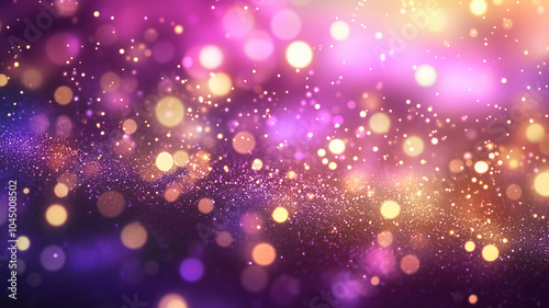 Glowing colorful background shimmers in neon purple pink and gold with festive bias light