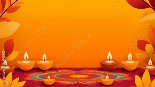 Happy Diwali Festival Background with Diyas and Rangoli for Greeting Cards and Invitations