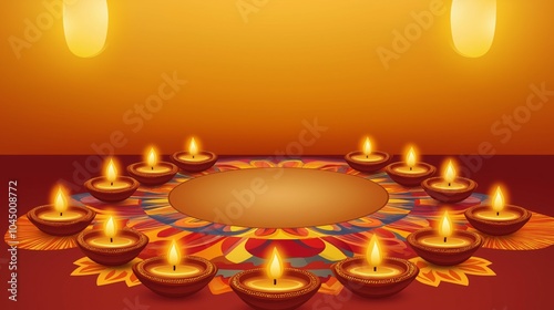 Bright Diwali Background with Diyas and Rangoli for Invitations and Hindu Celebrations