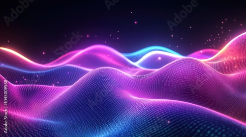 Bright neon waves flowing in random directions, creating a sense of movement and energy in a futuristic abstract composition