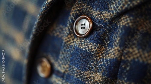 Macro shot of bespoke tailoring details, focusing on hand-stitched buttonholes and luxury fabric textures.